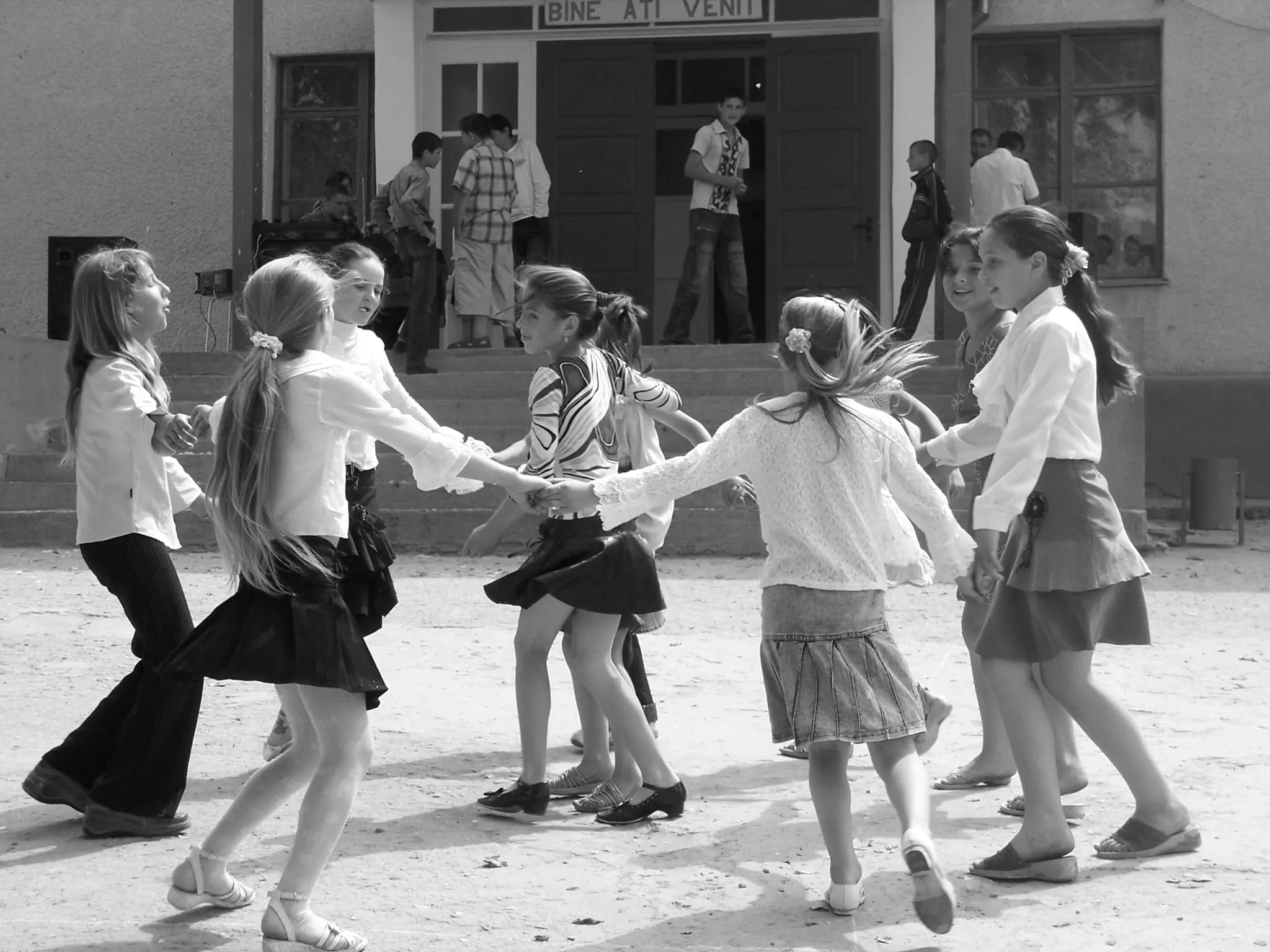 Little girls on the first day of school in Moldova