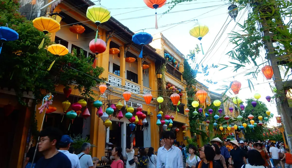 Hoi An, Vietnam: Street full of lanterns in the old town tourist area.