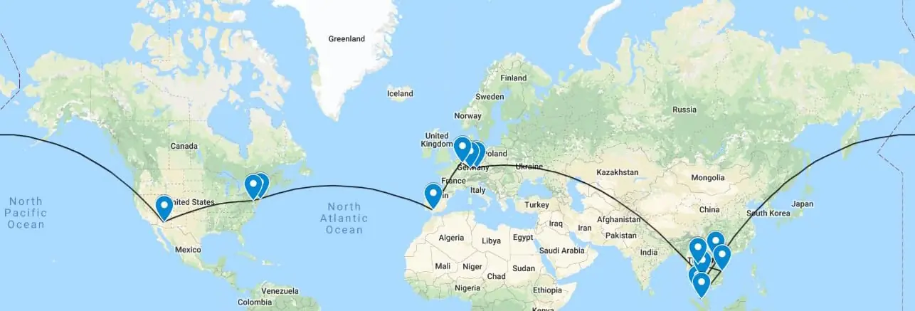 Google Map screenshot of 2019 travels!