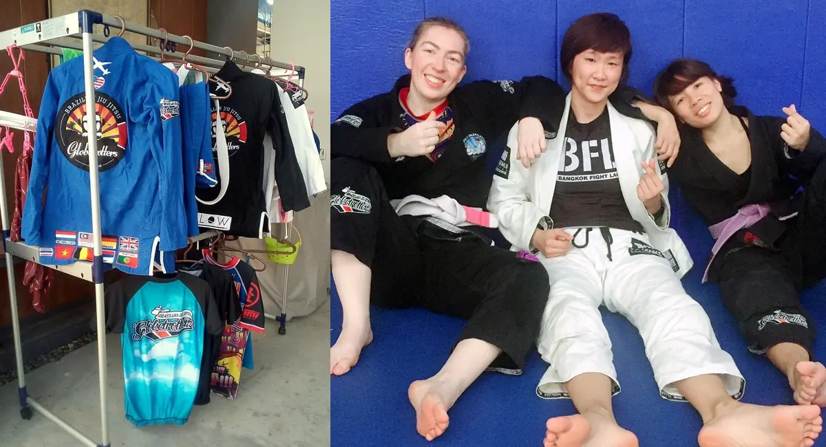 Bangkok, Thailand: (left) Laundry time!, (right) hanging out with Boyun and Vara