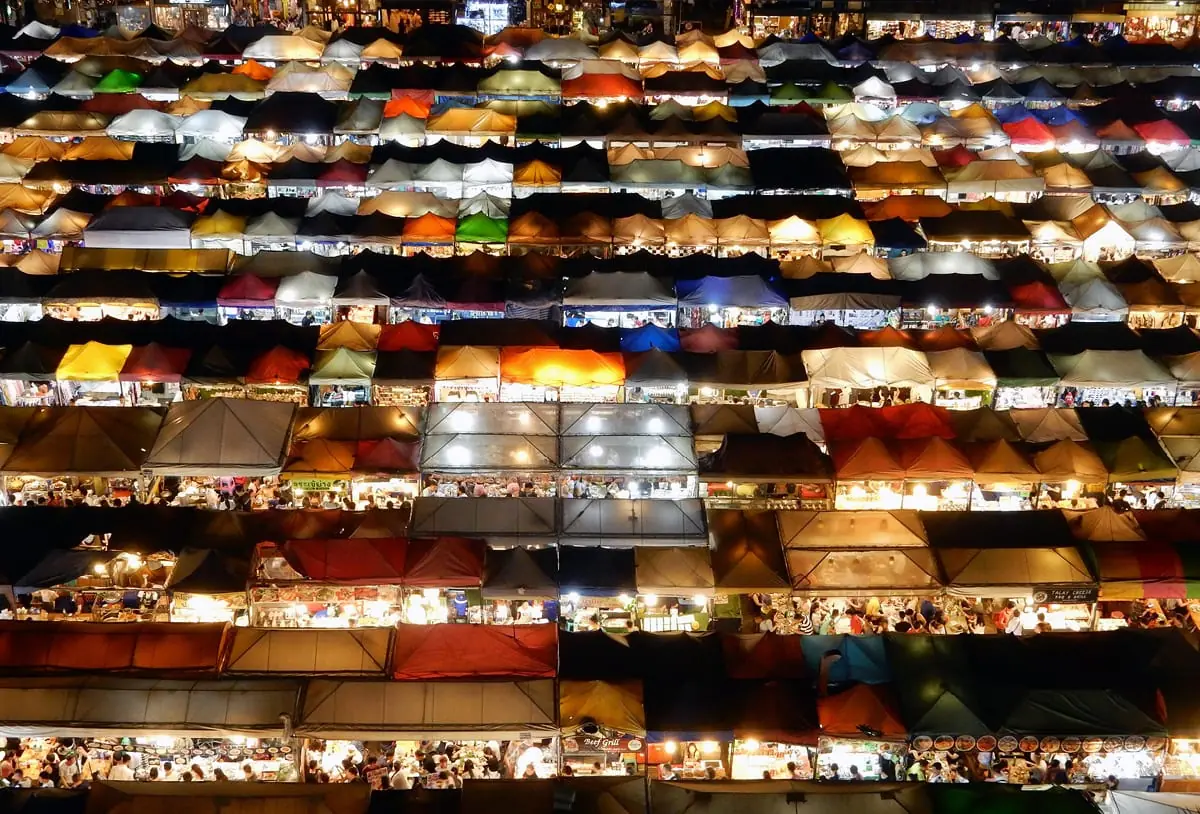 Bangkok, Thailand: Ratchada Rot Fai Train Night Market seen from above!