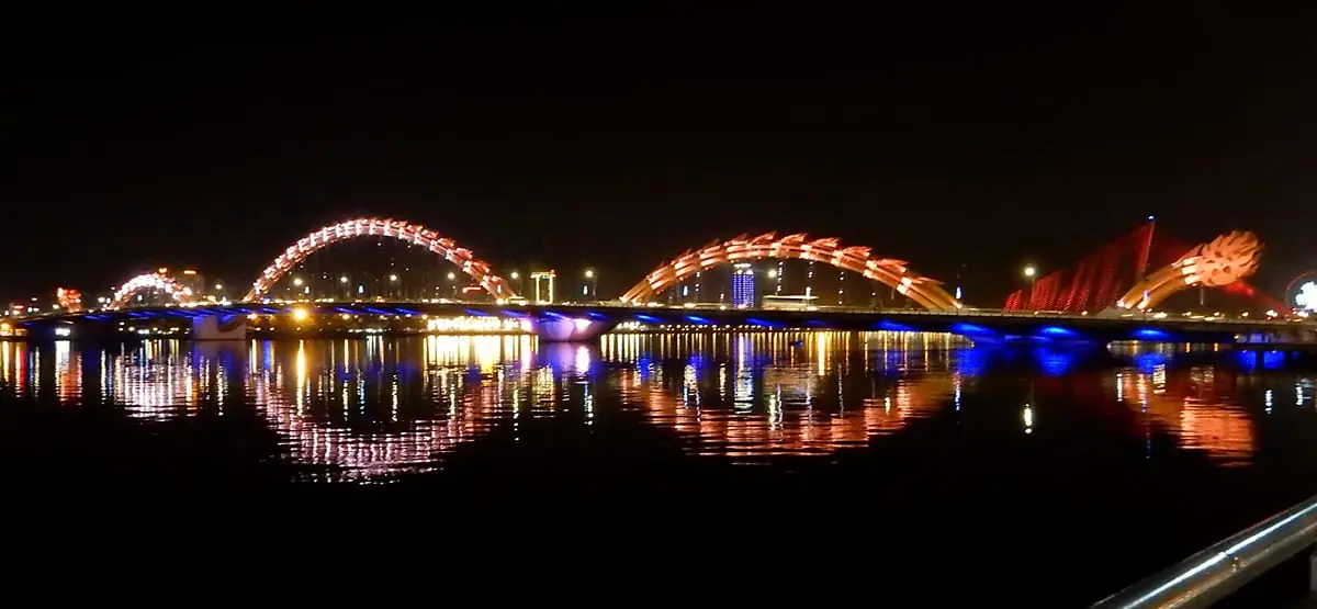 DaNang, Vietnam: The dragon bridge illuminated at night