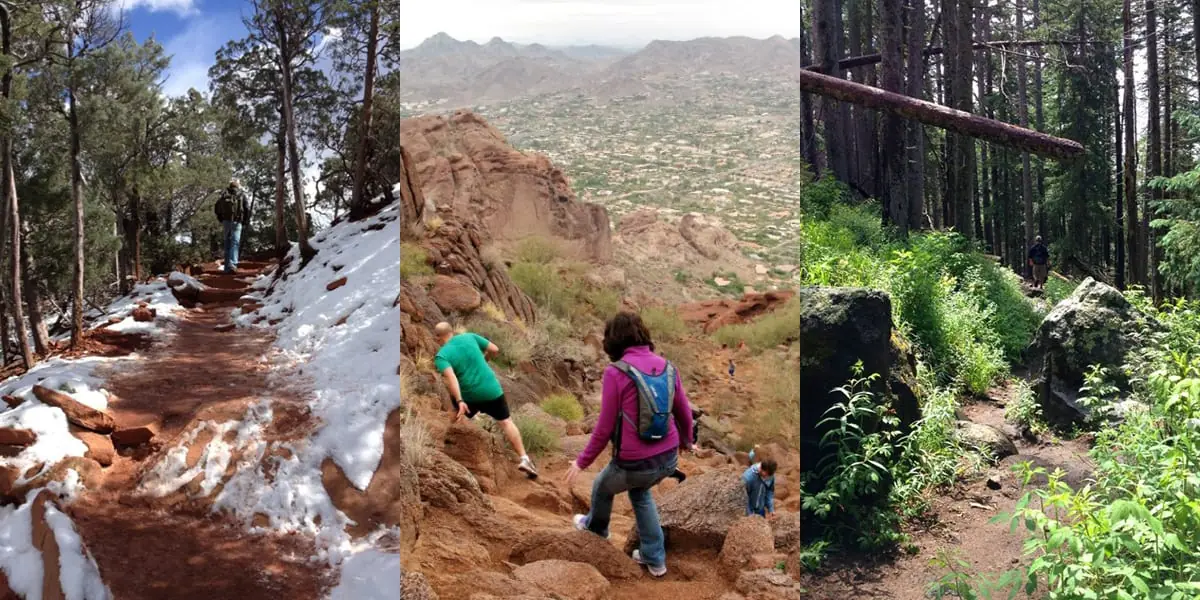 Right: Sedona area, middle: Camelback Mountain in Phoenix, left: Mt. Humphreys near Flagstaff