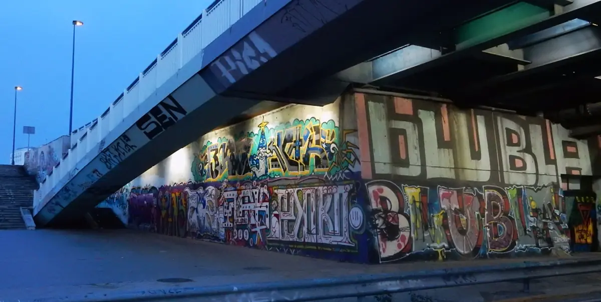 Seville, Spain: graffiti under Barqueta bridge
