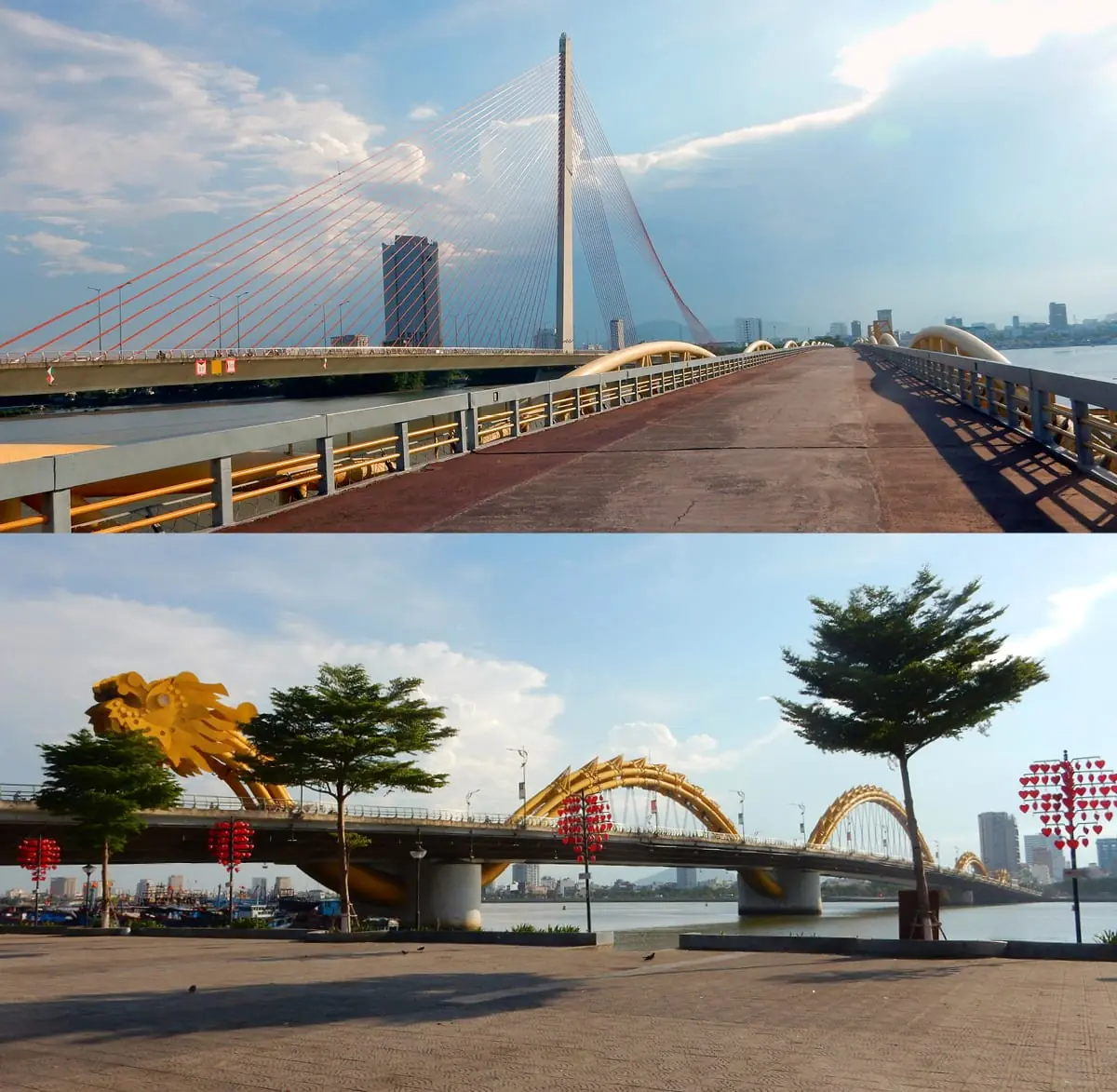 DaNang, Vietnam: One of the cable bridges and the dragon bridge
